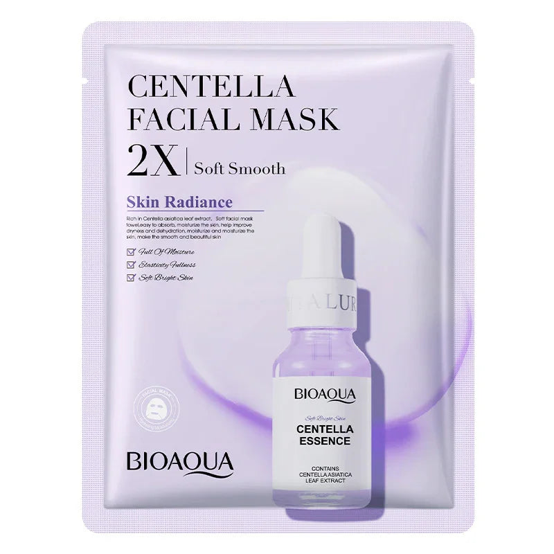 Bioaqua Centella facial mask and essence for skin radiance, premium skincare at SouqFinds- Collagen Face Mask Moisturizing Firming Face Sheet Mask Hyaluronic Acid Facial Masks Beauty Skin Care Gel Skin Care