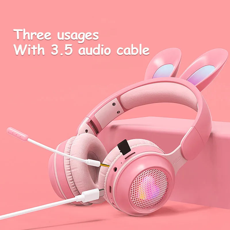 Luminous Wireless Rabbit Ear Bluetooth Headphones with Extendable Wheat Design - SouqFinds- Wireless Bluetooth Headphones - LED Rabbit Ear Design for Gaming & Music- Wireless Bluetooth Headphones - LED Rabbit Ear Design for Gaming & Music