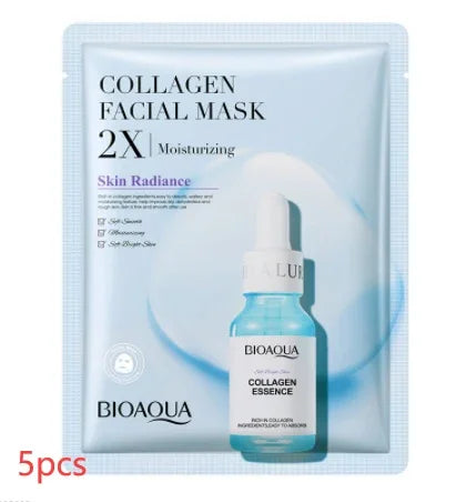 Bioaqua collagen facial mask 5pcs, moisturizing skincare product on SouqFinds- Collagen Face Mask Moisturizing Firming Face Sheet Mask Hyaluronic Acid Facial Masks Beauty Skin Care Gel Skin Care
