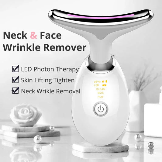 LED neck and face wrinkle remover device for skin tightening, featured at SouqFinds- EMS Thermal Neck Lifting & Tightening Massager | Electric Microcurrent Wrinkle Remover- EMS Thermal Neck Lifting & Tightening Massager | Electric Microcurrent Wrinkle Remover