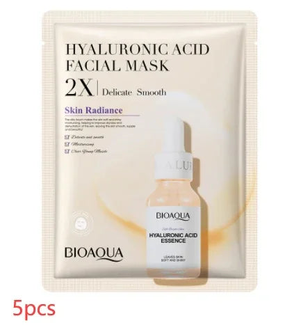 BIOAQUA Hyaluronic Acid Facial Mask pack, 5pcs, premium skin care product at SouqFinds- Collagen Face Mask Moisturizing Firming Face Sheet Mask Hyaluronic Acid Facial Masks Beauty Skin Care Gel Skin Care
