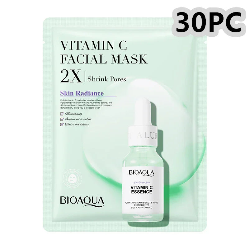 Bioaqua Vitamin C facial mask and serum set for skin care, 30 pieces, on SouqFinds- Collagen Face Mask Moisturizing Firming Face Sheet Mask Hyaluronic Acid Facial Masks Beauty Skin Care Gel Skin Care