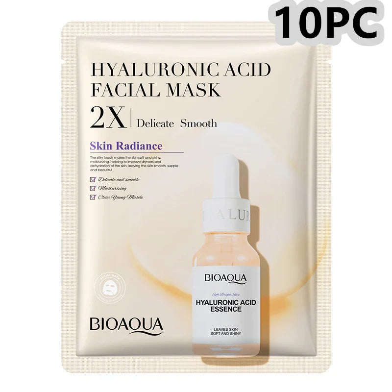 BIOAQUA Hyaluronic Acid Facial Mask 10-pack, moisturizing skin care product on SouqFinds.- Collagen Face Mask Moisturizing Firming Face Sheet Mask Hyaluronic Acid Facial Masks Beauty Skin Care Gel Skin Care