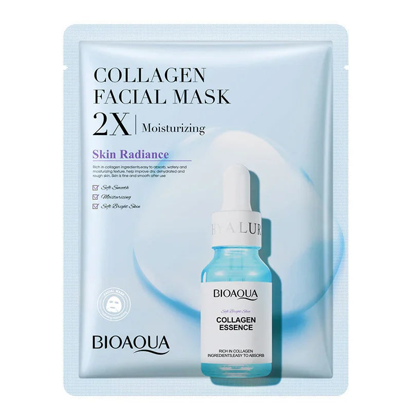 Bioaqua collagen facial mask and essence for moisturizing and skin radiance at SouqFinds- Collagen Face Mask Moisturizing Firming Face Sheet Mask Hyaluronic Acid Facial Masks Beauty Skin Care Gel Skin Care